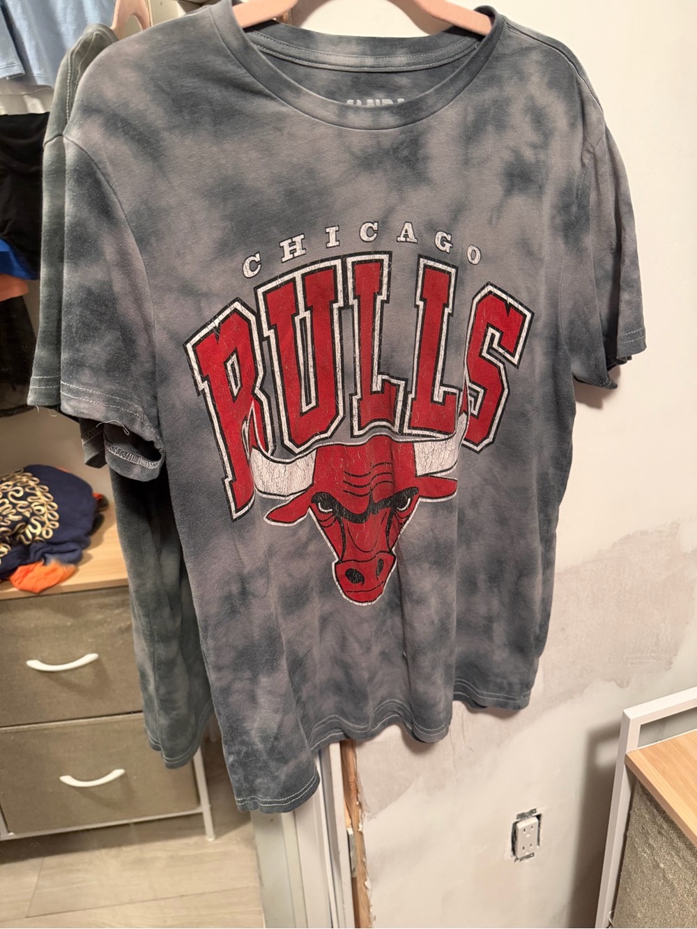 NBA Chicago Bulls Charcoal Tie-Dye Tee with Red Logo